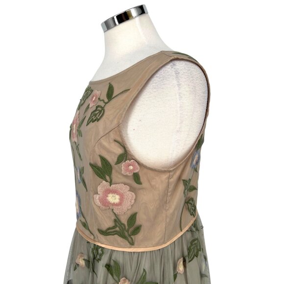 Sundance Peony Floral Embroidered Sleeveless Dress Beige Green Pink Size 8 - Picture 4 of 15